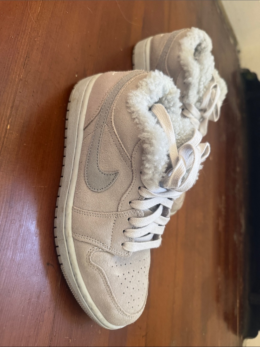 Nike Women's Low-Top Suede Sneaker with Shearling Trim - Light Beige